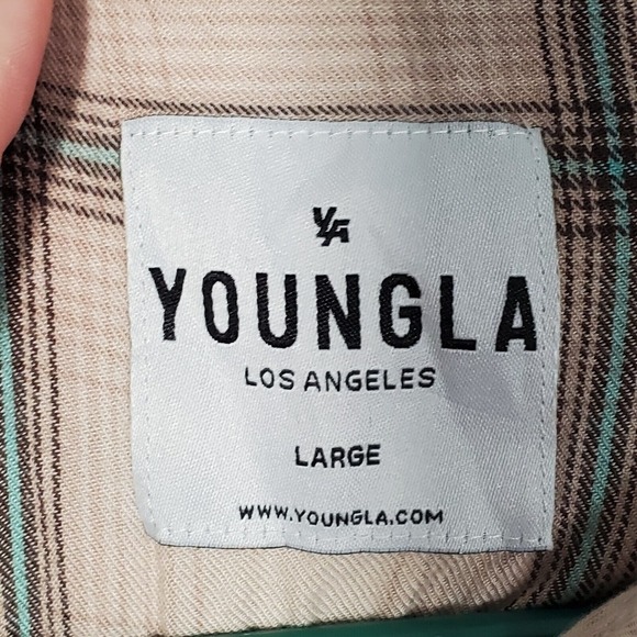 YoungLA Pearl Snap Shirt Men‎ Large Plaid Long Sleeve Western Ranch Casual - Picture 4 of 10